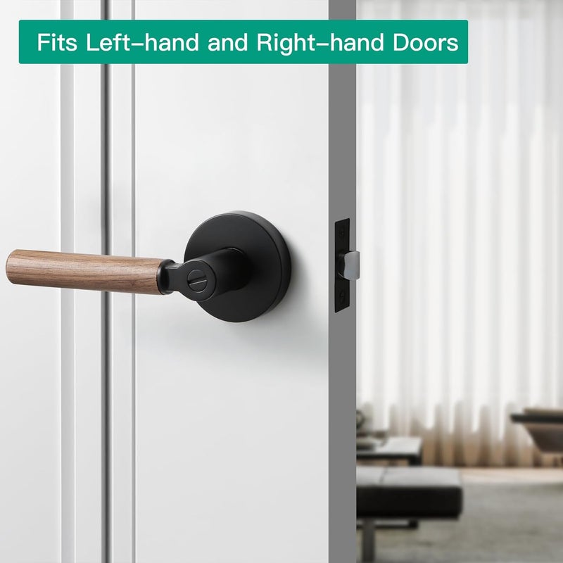 YAGU Wooden Round Privacy Lever Door Handle Easy to Open Locking Lever Set Pack of 1 [for Bedroom or Bathroom] Reversible for Right & Left Sided Doors Heavy Duty - Matte Black Finish - Image 2